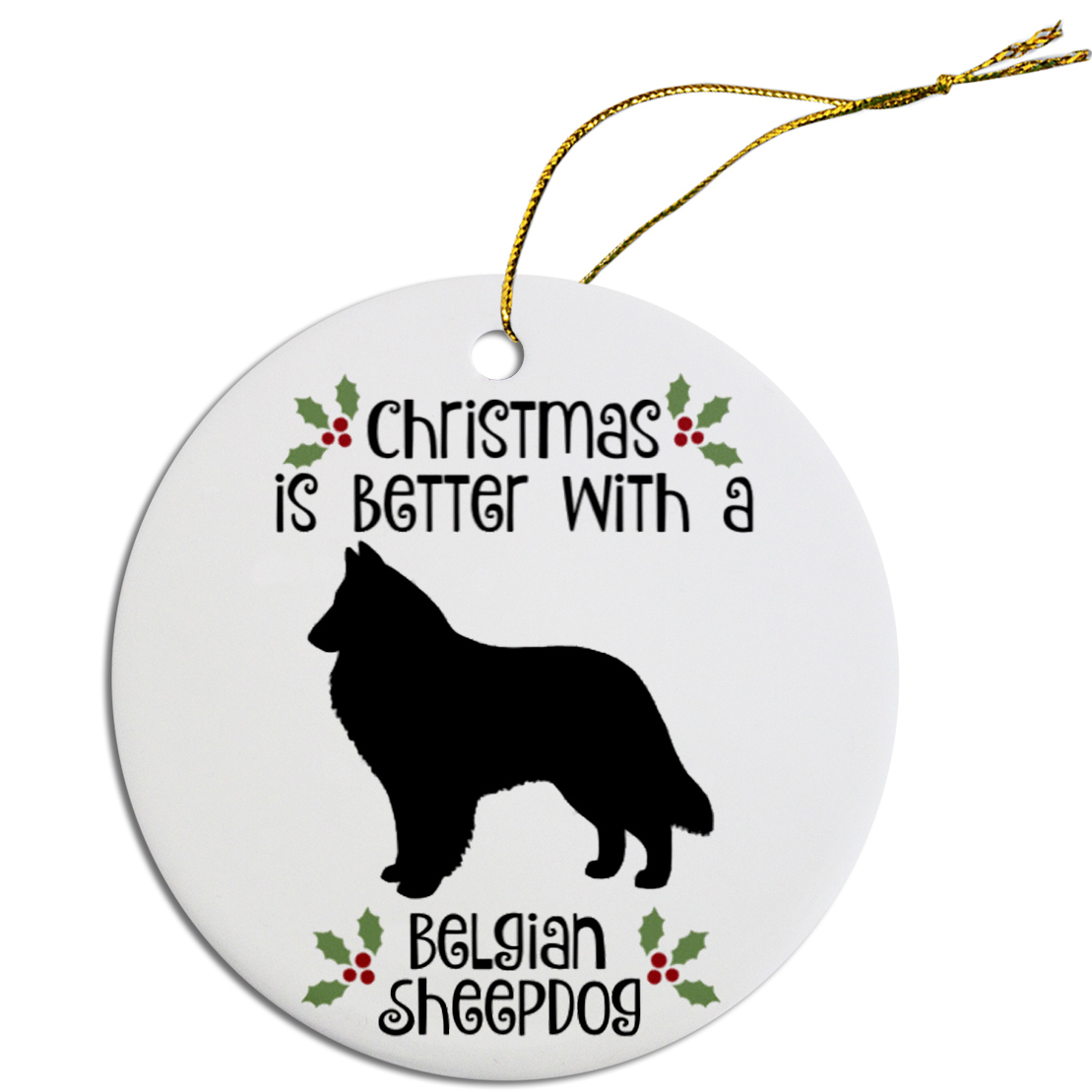 Breed Specific Round Christmas Ornament Belgian Sheepdog